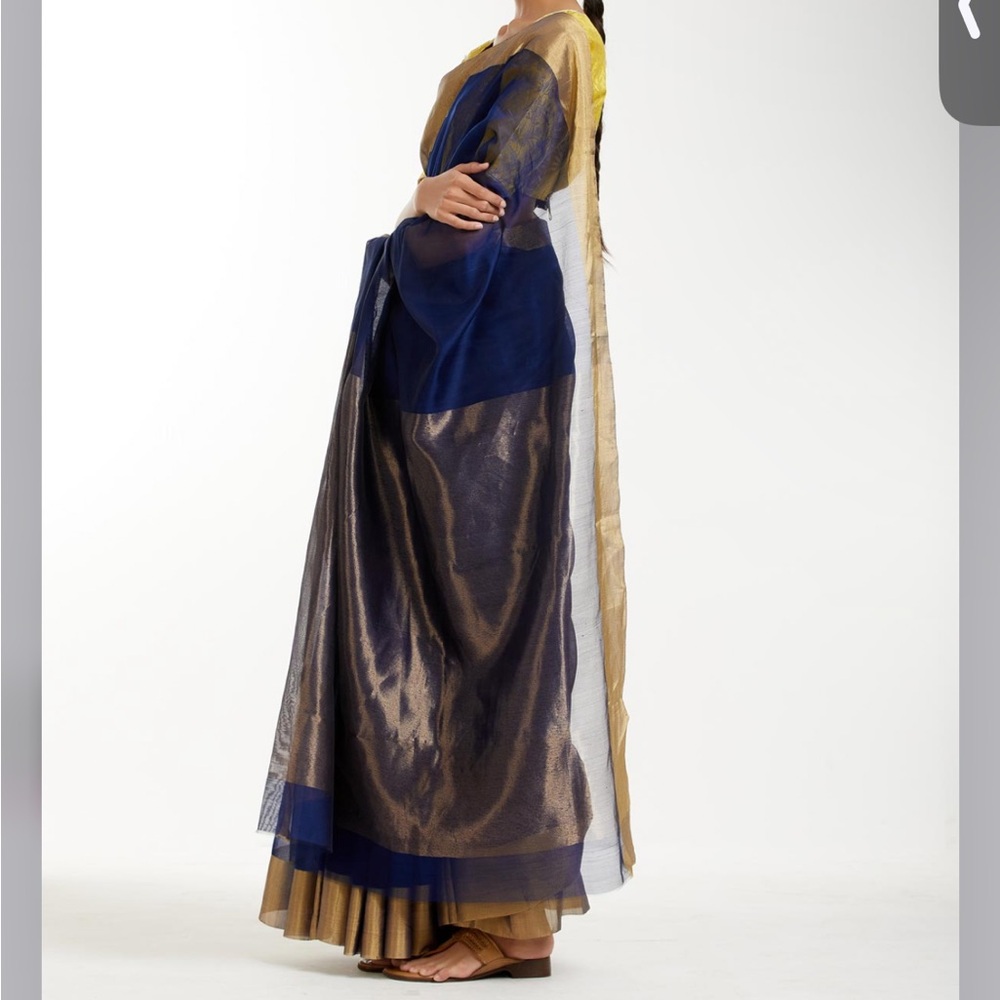 Navy raw mango saree